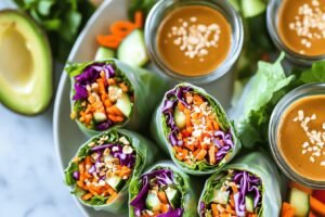 Crispy Vegetable Spring Rolls with Peanut Sauce