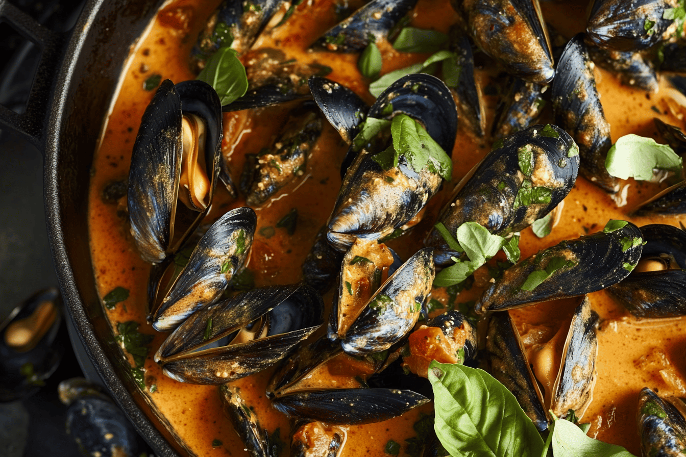 Steamed Mussels in Tomato Cream Sauce Recipe